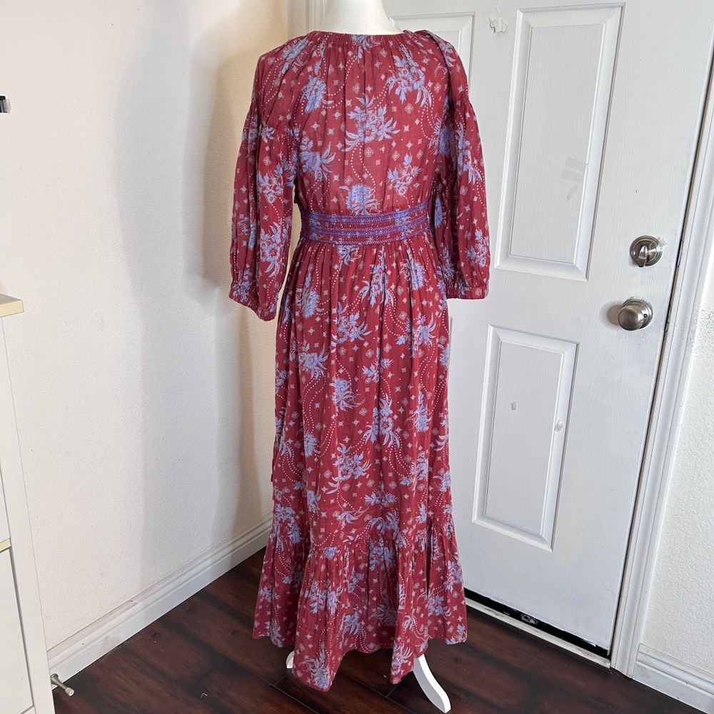 Free People Golden Hour Pullover Maxi Dress Women's M Pockets Peasant Boho Flowy - Picture 6 of 16